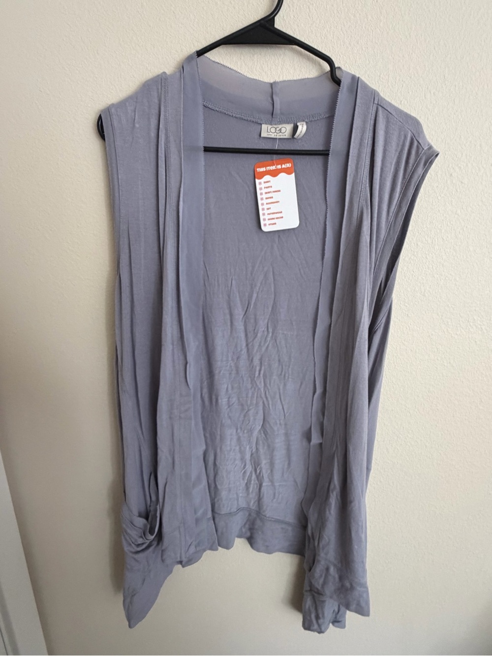 LOGO by Lori Goldstein Sleeveless Open-Front Draped Cardigan - Light Gray